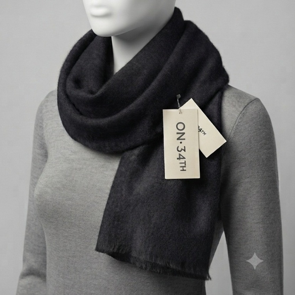 On 34th Black Convertible Wrap Scarf Fuzzy Brushed Knit One Size NWT